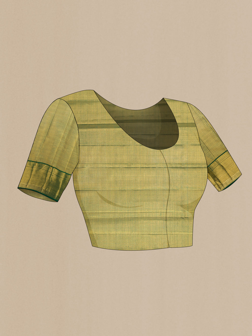 Close up image of the blouse of Pista Green Dual Tone Kanjivaram Silk Saree with Zari Brocade on the body and Zari Border. 
