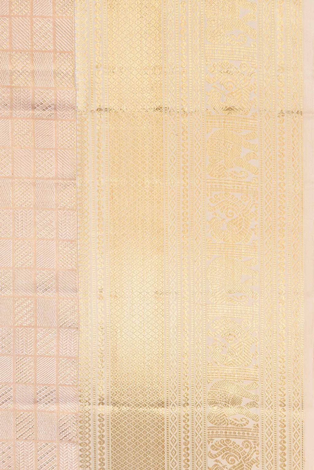 Border image of Rose Gold Dual Tone Kanjivaram Silk Saree with Zari Brocade on the body and Zari Border. 
