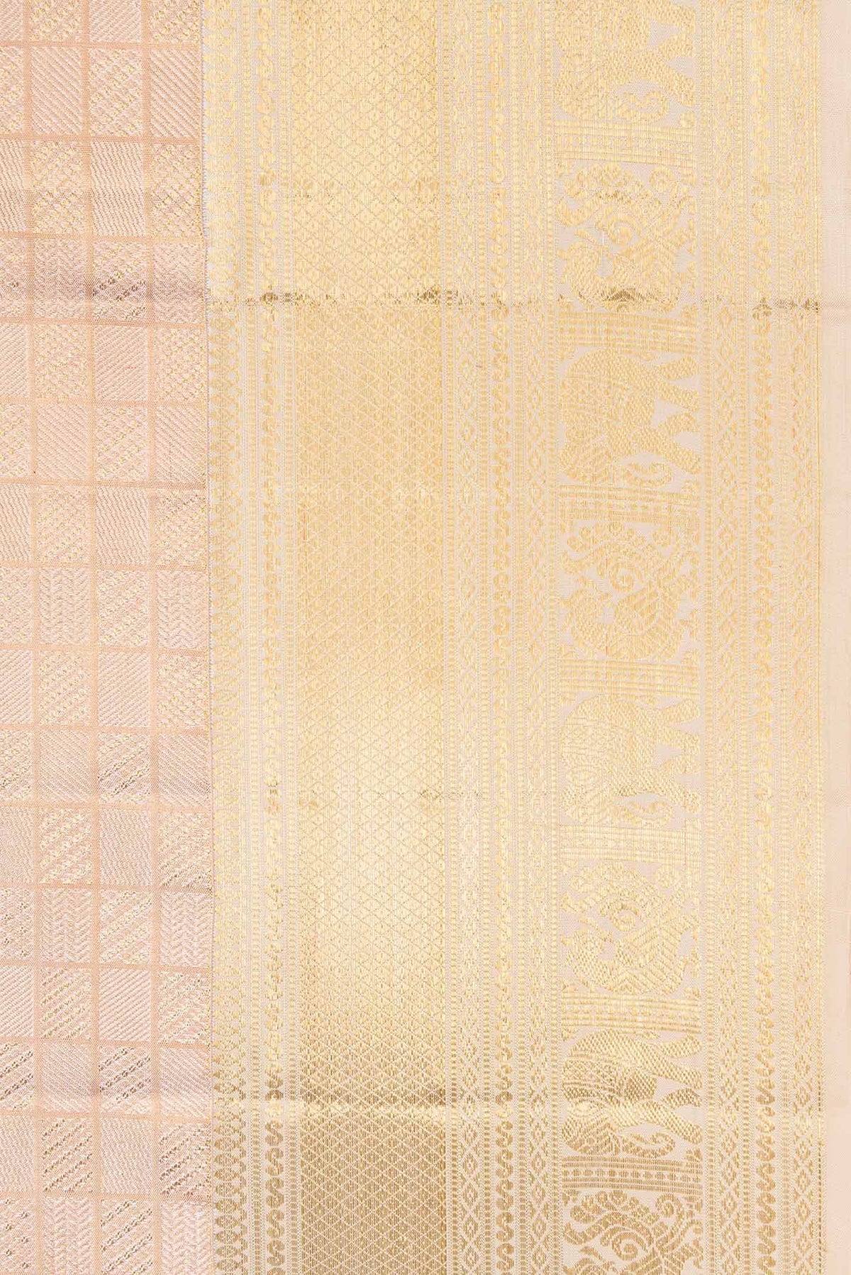 Border image of Rose Gold Dual Tone Kanjivaram Silk Saree with Zari Brocade on the body and Zari Border. 