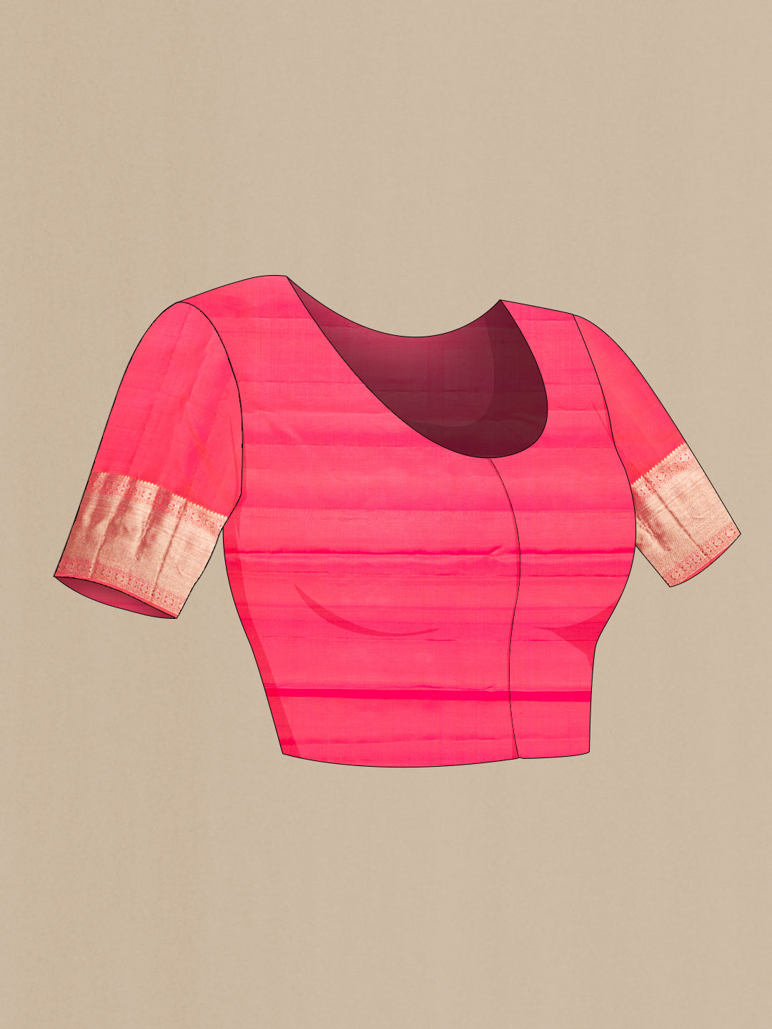 Close up image of the blouse of Pink Dual Tone Kanjivaram Silk Saree with Zari Brocade on the body and Zari Border. 