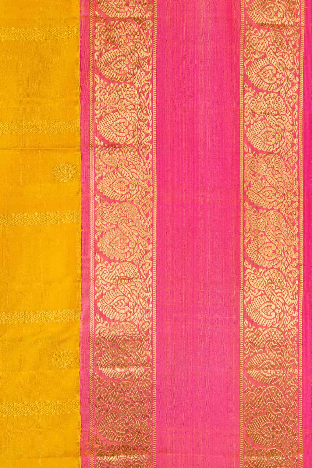Border image of Mustard Dual Tone Kanchipuram Silk Saree with Stripes on the body and Zari Border. 