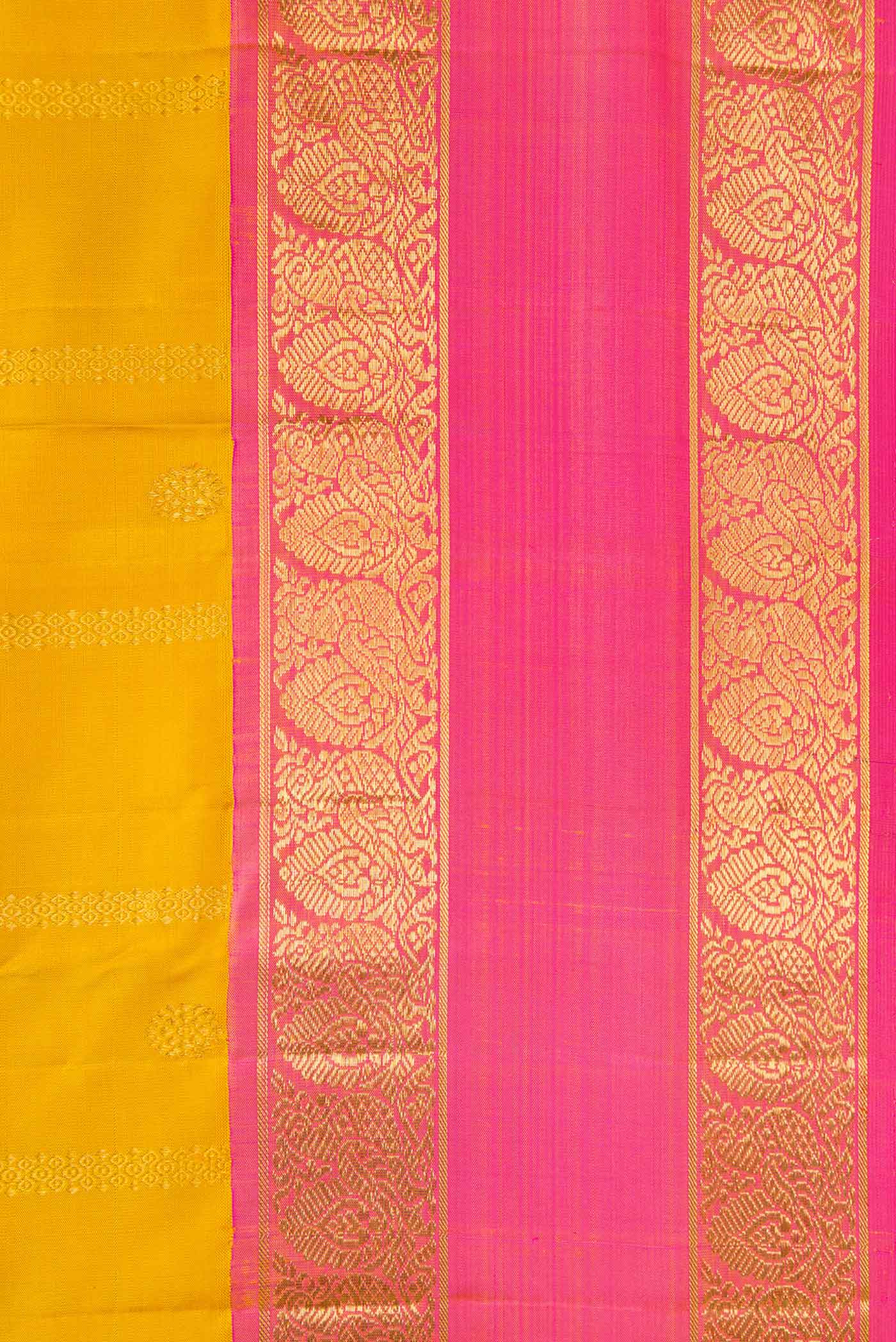 Border image of Mustard Dual Tone Kanchipuram Silk Saree with Stripes on the body and Zari Border. 