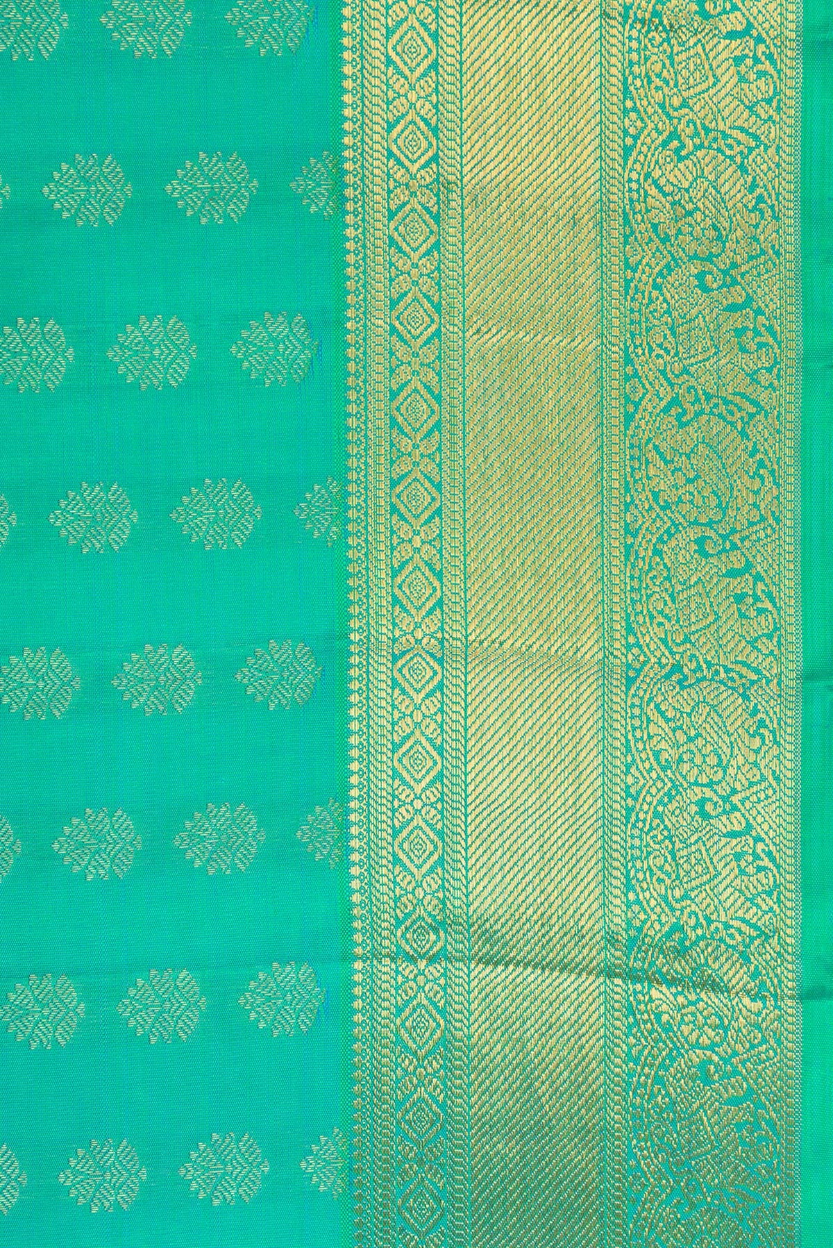 Border image of Pure Silk Pure Zari Sea Green Dual Tone Kanjivaram Saree with Zari Butta on the body and Zari Border. 