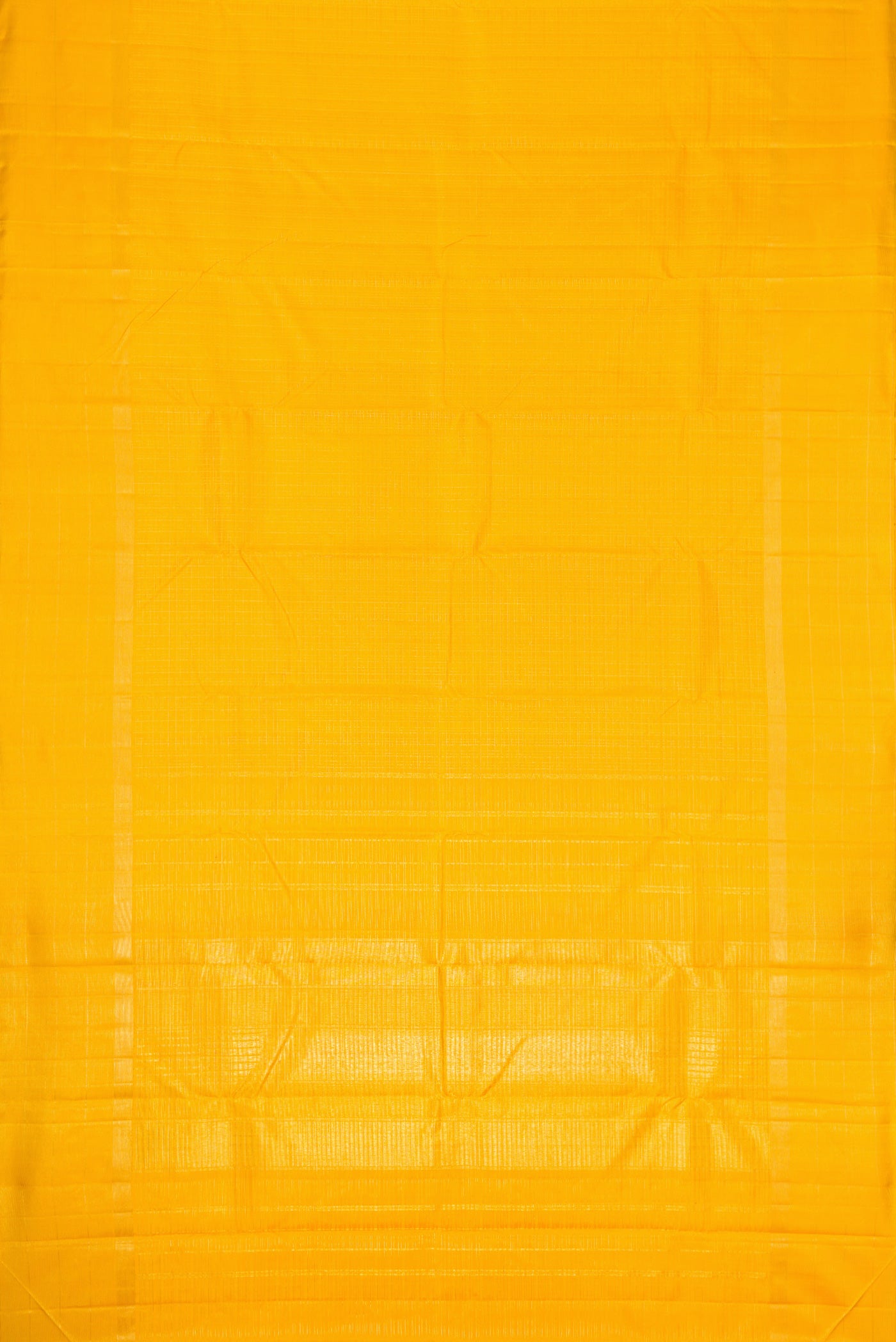 Flat view of Yellow Dual Tone Kanchipuram Silk Saree with Checked design on the body and Zari Border. 