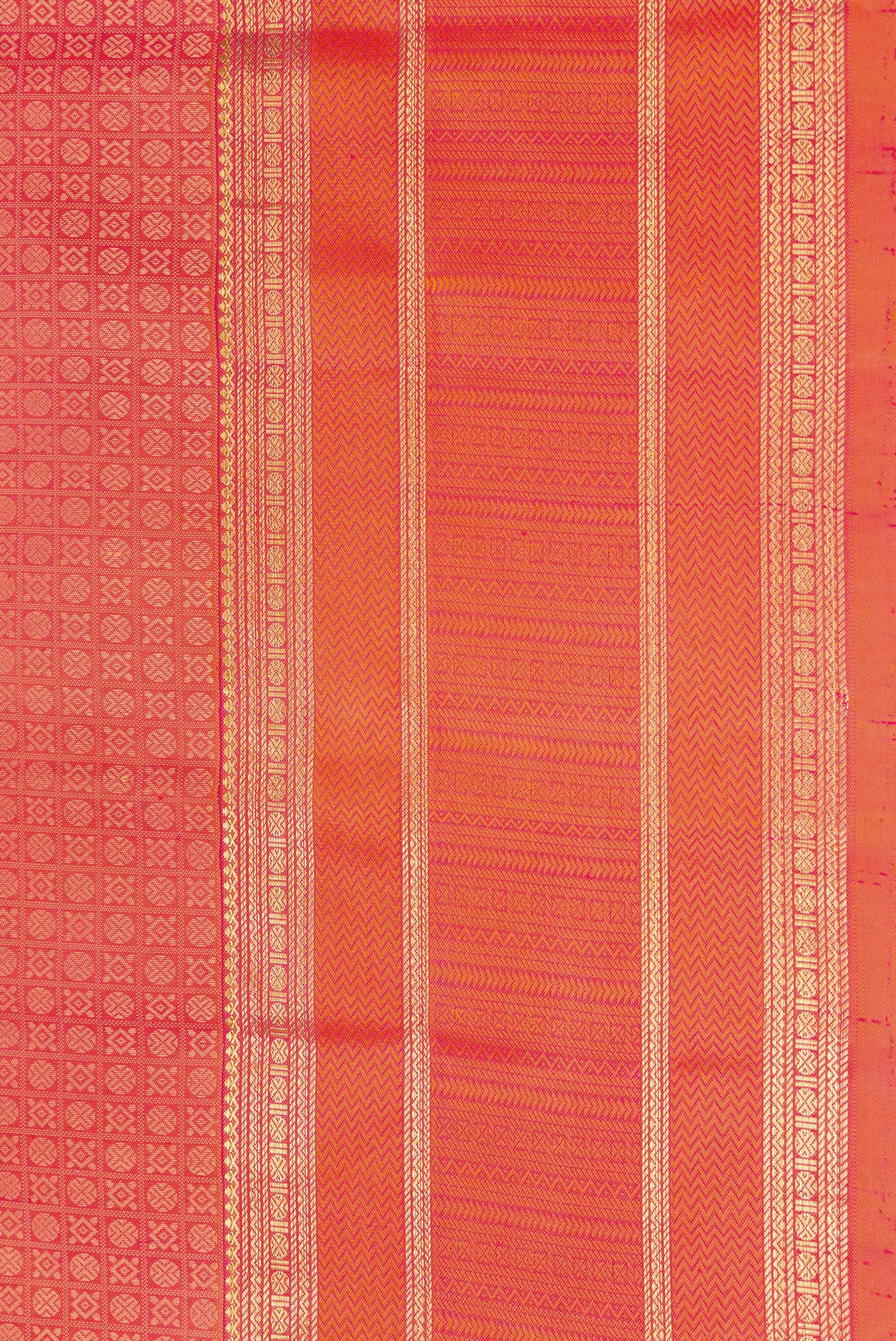 Border image of Pure Silk Pure Zari Coral Dual Tone Kanjivaram Saree with Jacquard design on the body and Zari Border. 