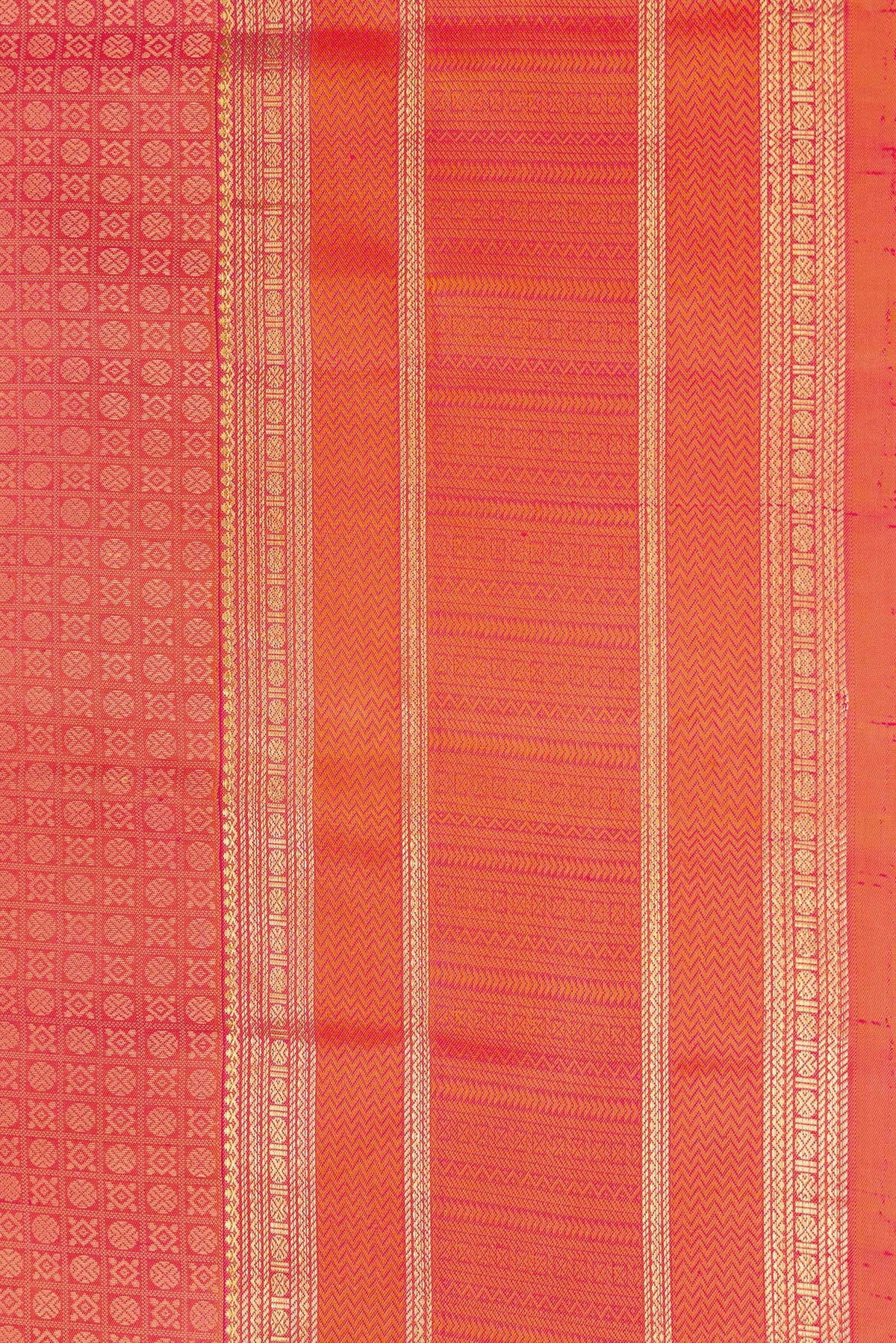 Border image of Pure Silk Pure Zari Coral Dual Tone Kanjivaram Saree with Jacquard design on the body and Zari Border. 