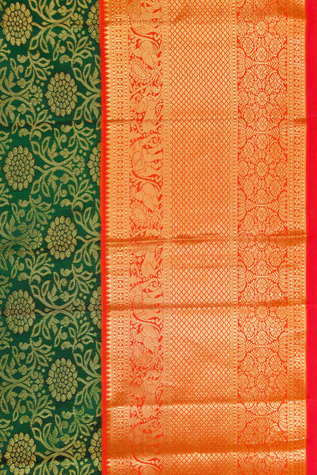 Border image of Bottle Green Dual Tone Kanchipuram Silk Saree with Zari Brocade on the body and Zari Border. 