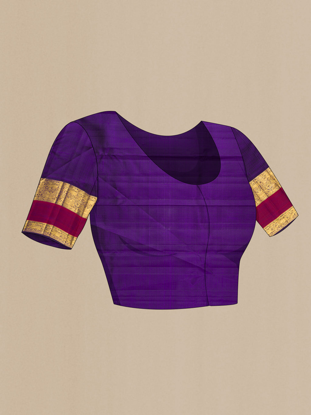 Close up image of the blouse of Sandal Dual Tone Kanchipuram Silk Saree with Zari Brocade on the body and Zari And Thread Border. 