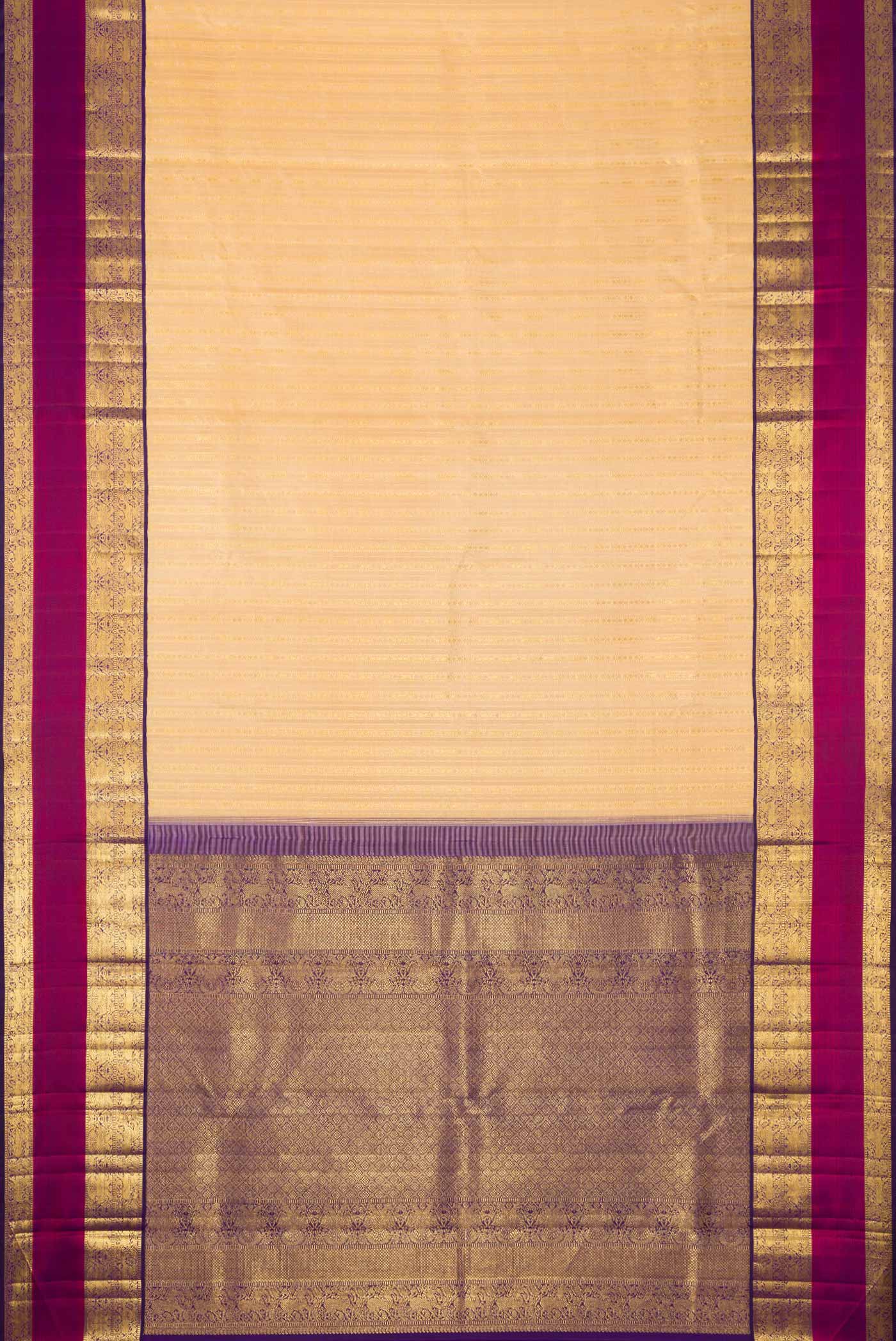 Flat view of Sandal Dual Tone Kanchipuram Silk Saree with Zari Brocade on the body and Zari And Thread Border. 