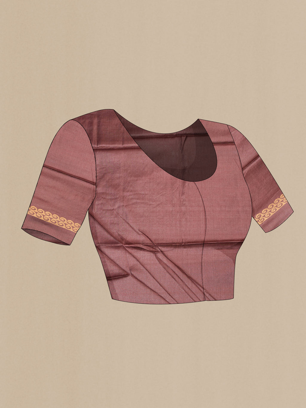 Close up image of the blouse of Pure Silk Brown Dual Tone Tussar Saree with Zari Butta on the body and Zari Border. 