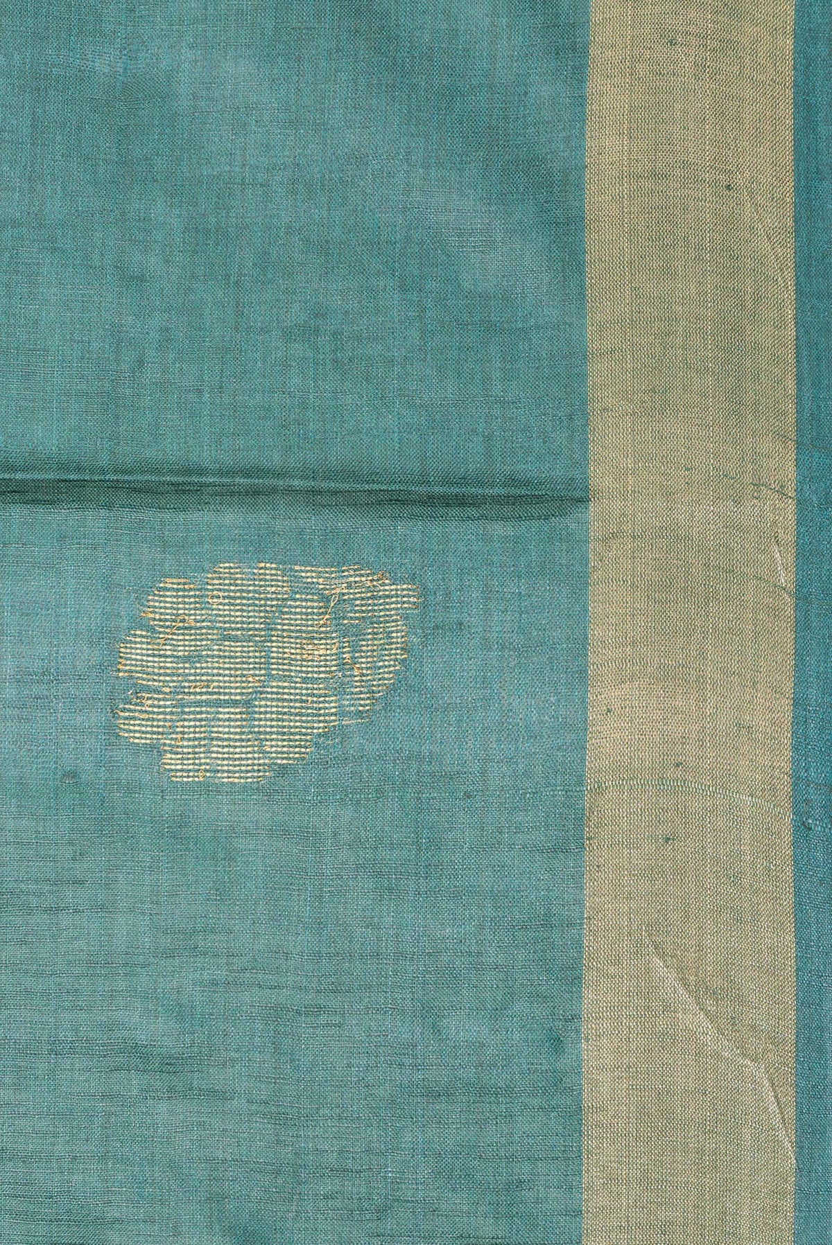 Border image of Pure Silk Green Dual Tone Tussar Saree with Zari Butta on the body and Zari Border. 
