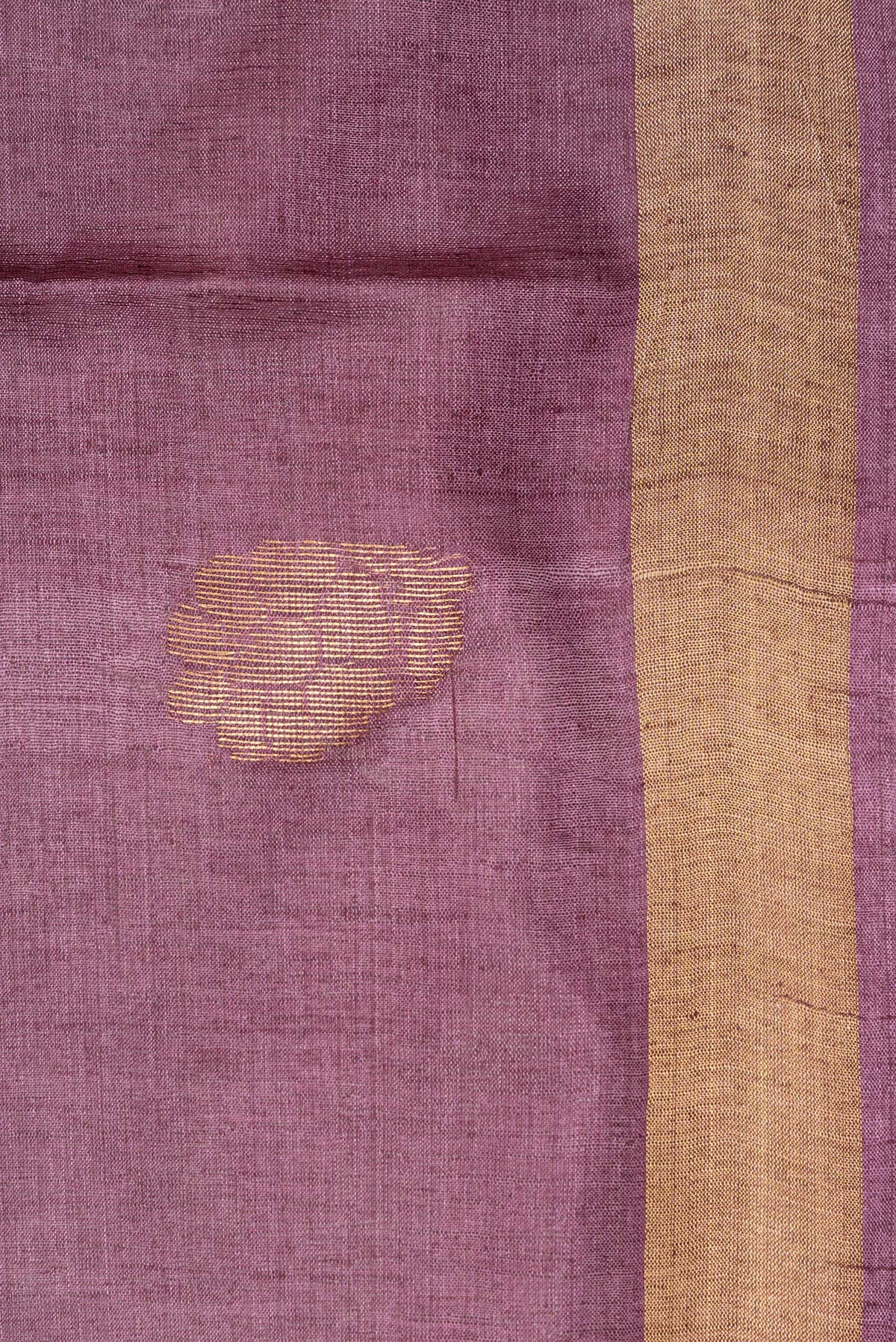 Border image of Pure Silk Purple Dual Tone Tussar Saree with Zari Butta on the body and Zari Border. 
