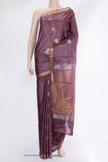 Pure Silk Purple Dual Tone Tussar Saree with Zari Butta on the body and Zari Border.  displayed on a mannequin