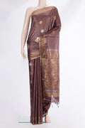 Pure Silk Coffee Brown Dual Tone Tussar Saree with Zari Butta on the body and Zari Border.  displayed on a mannequin