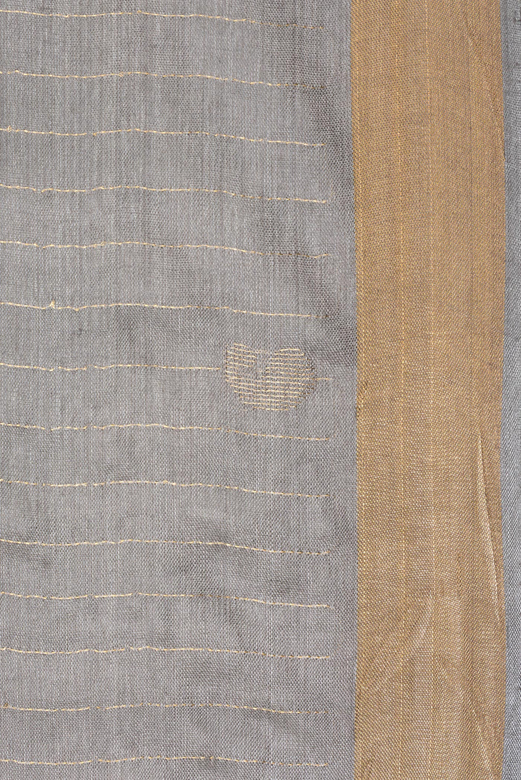 Border image of Pure Silk Grey Dual Tone Tussar Saree with Stripes on the body and Zari Border. 