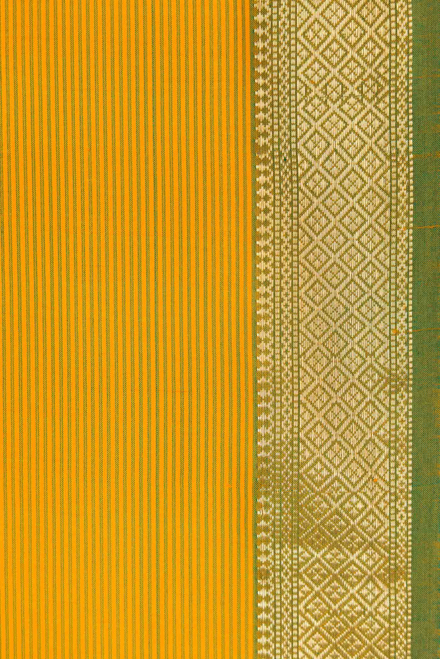 Border image of Mustard Dual Tone Maheshwari Silk Saree with Stripes on the body and Zari Border. 