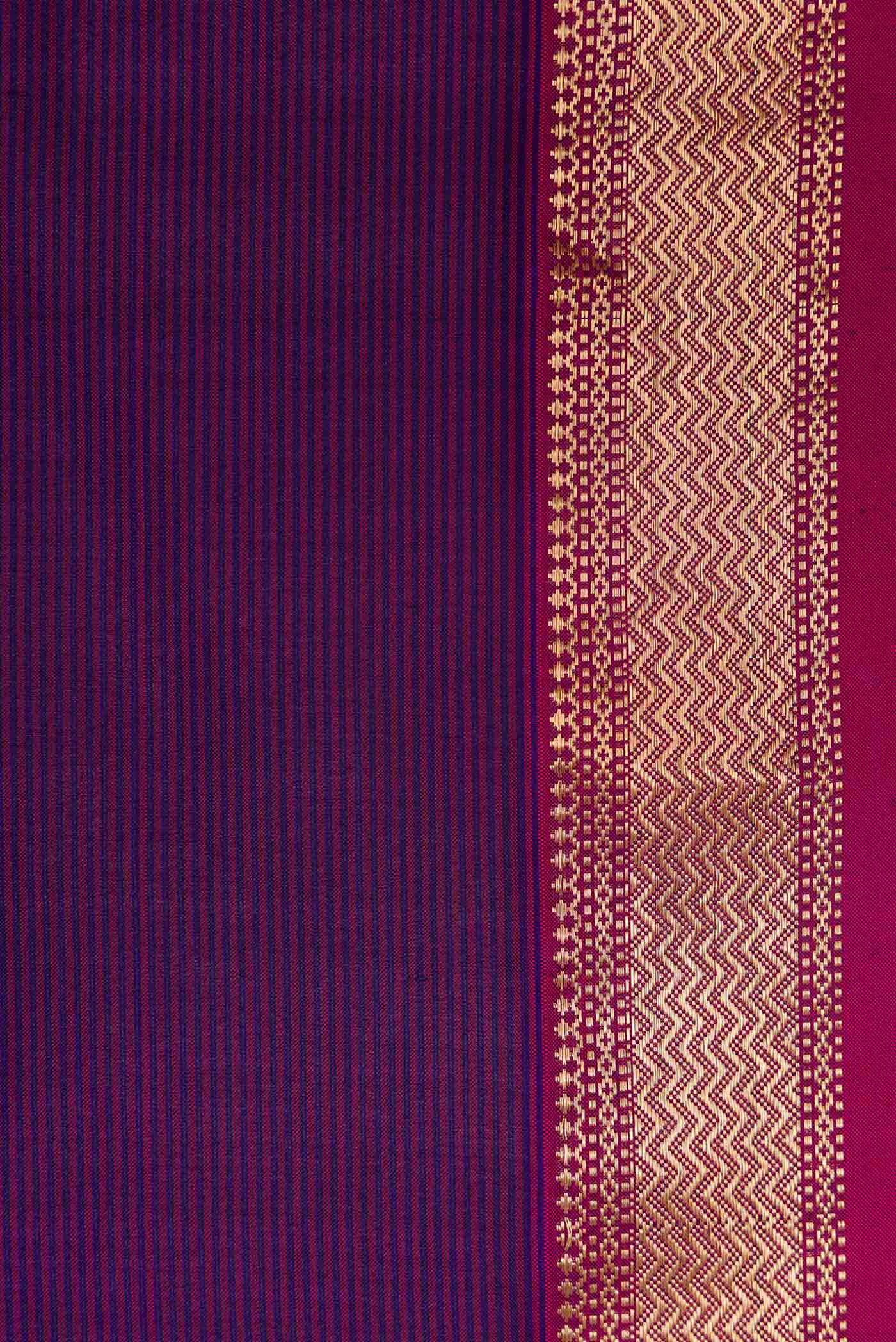 Border image of Burgundy Dual Tone Maheshwari Silk Saree with Stripes on the body and Zari Border. 