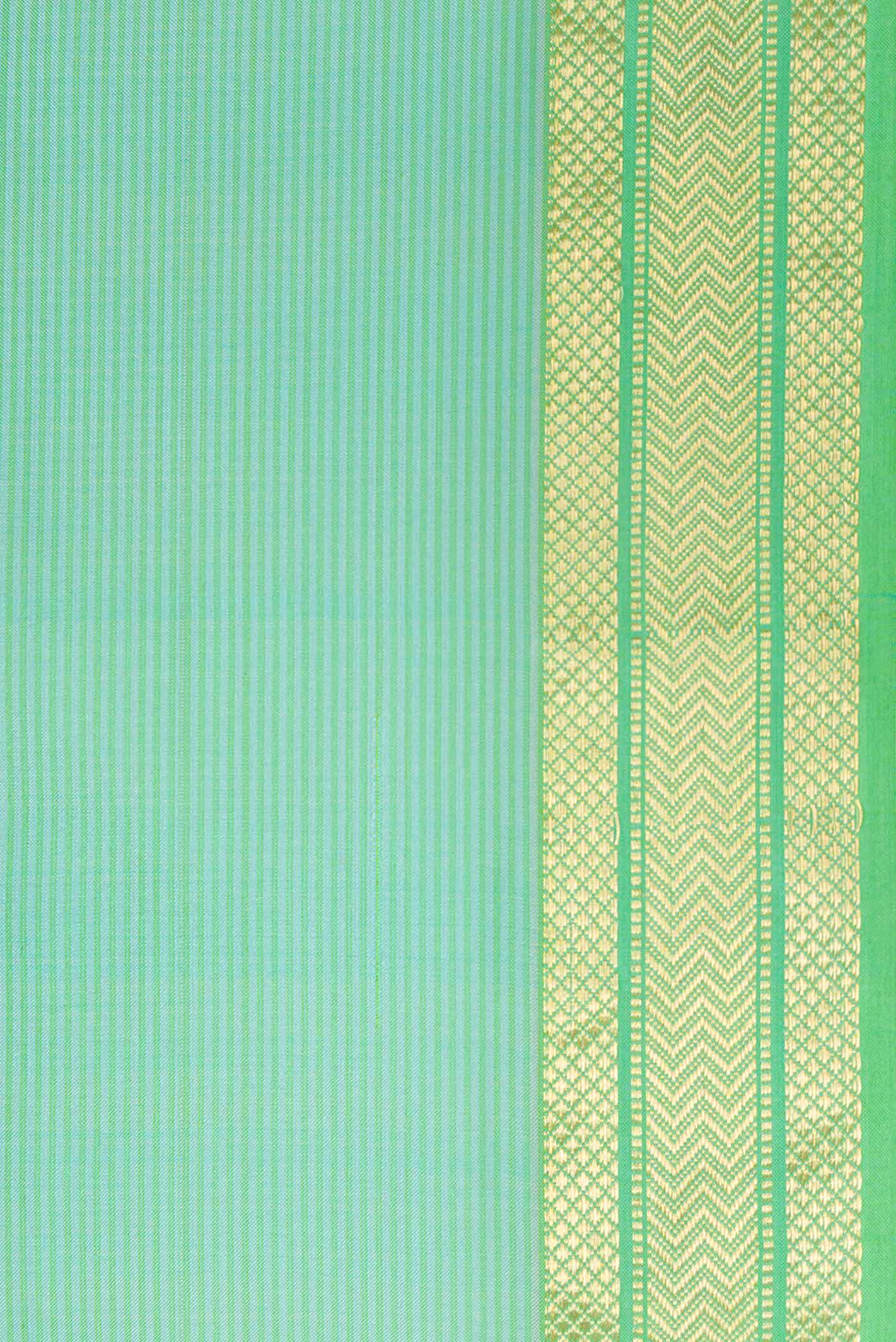Border image of Sea Green Dual Tone Maheshwari Silk Saree with Stripes on the body and Zari Border. 