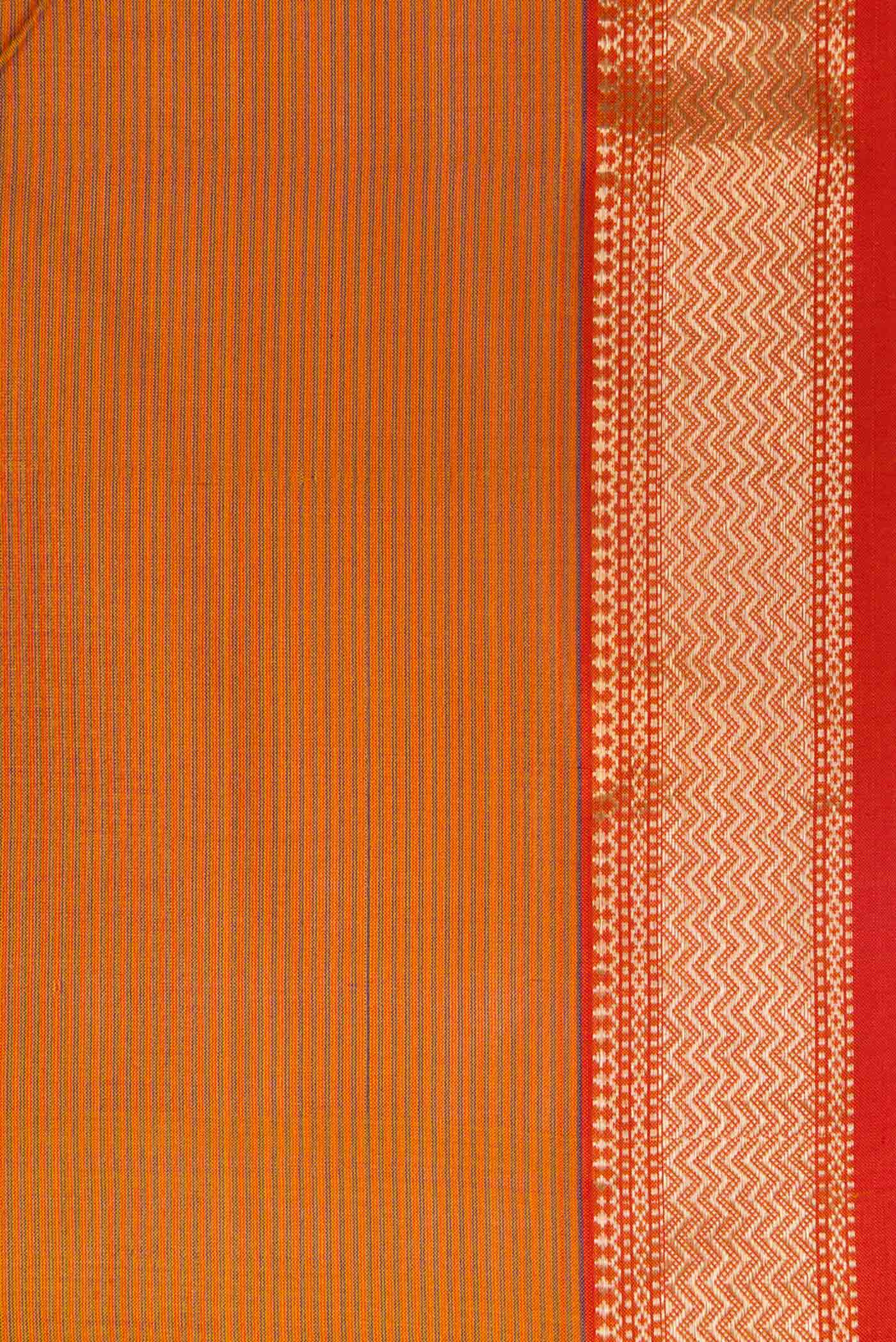 Border image of Mustard Dual Tone Maheshwari Silk Saree with Stripes on the body and Zari Border. 