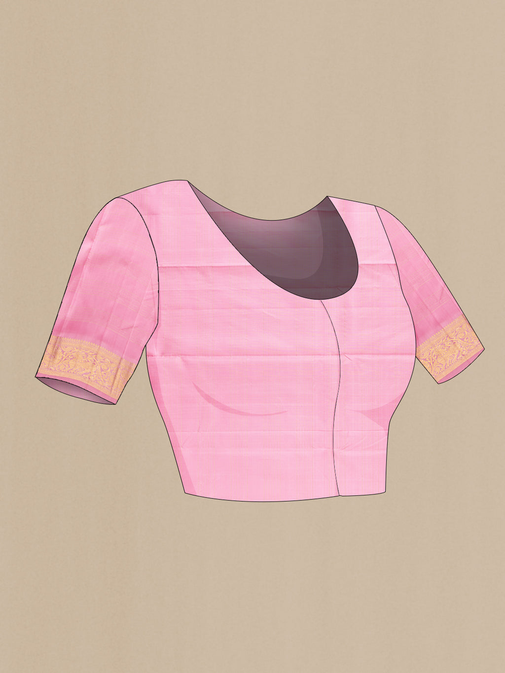 Close up image of the blouse of Dark Pink Dual Tone Kanchipuram Silk Saree with Zari Butta on the body and Zari Border. 