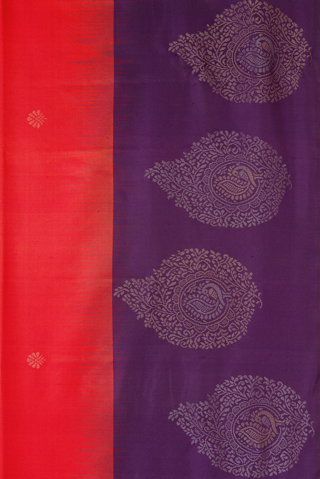 Border image of Red Dual Tone Soft Silk Saree with Zari Butta on the body and Zari Border. 