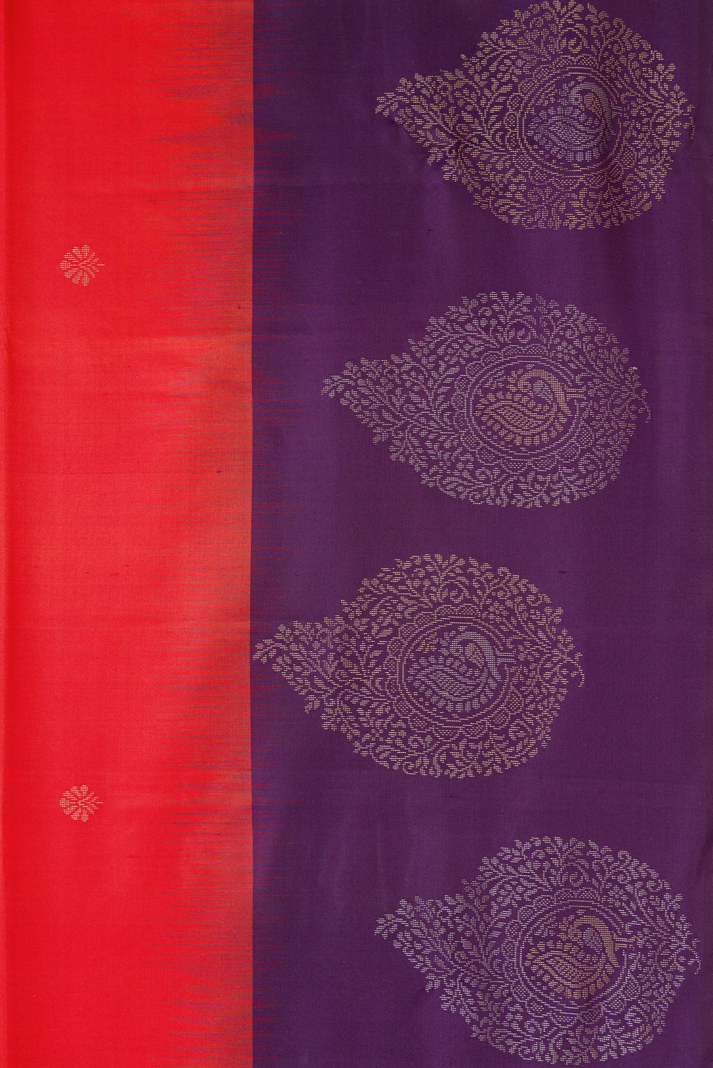 Border image of Red Dual Tone Soft Silk Saree with Zari Butta on the body and Zari Border. 
