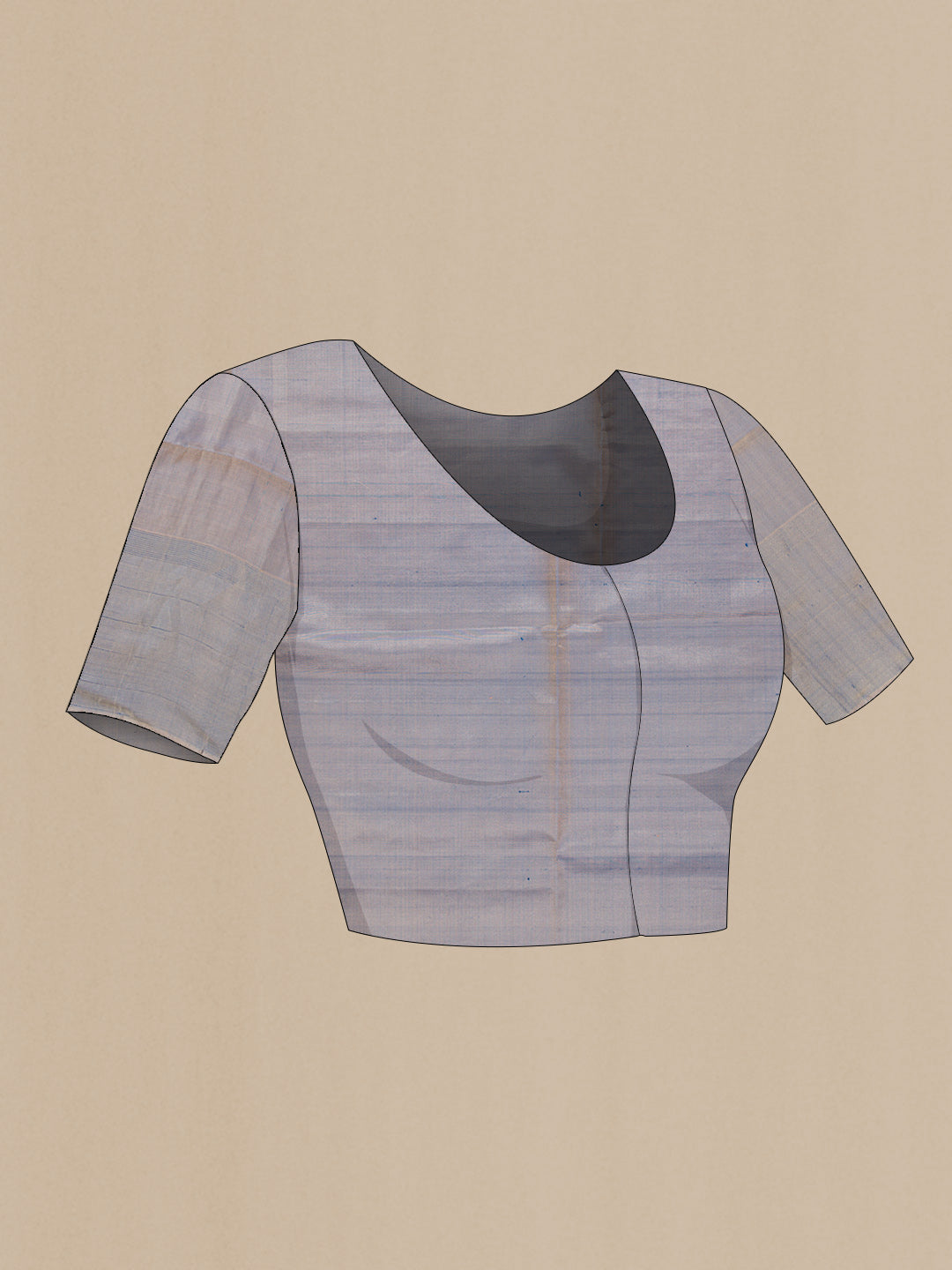 Close up image of the blouse of Royal Blue Dual Tone Soft Silk Saree with Zari Brocade on the body and Zari Border. 