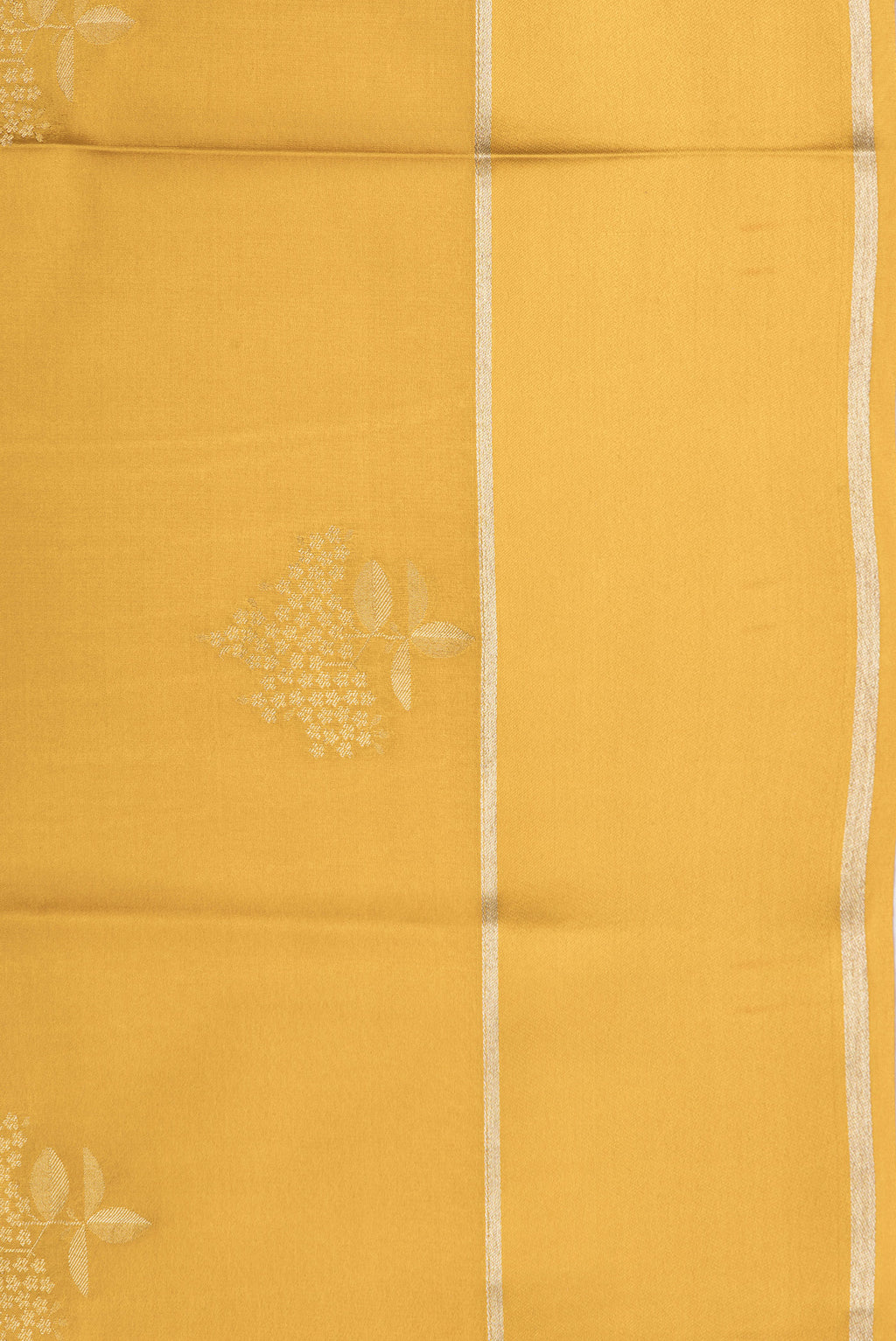 Border image of Mustard Dual Tone Mysore Crepe Saree with Zari Butta on the body and Zari Border. 