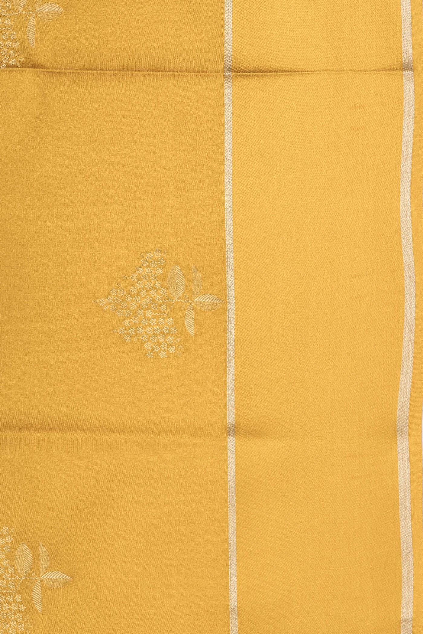 Border image of Mustard Dual Tone Mysore Crepe Saree with Zari Butta on the body and Zari Border. 