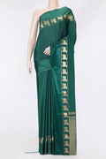 Bottle Green Dual Tone Mysore Silk Saree with Plain Body and Fancy Border.  displayed on a mannequin