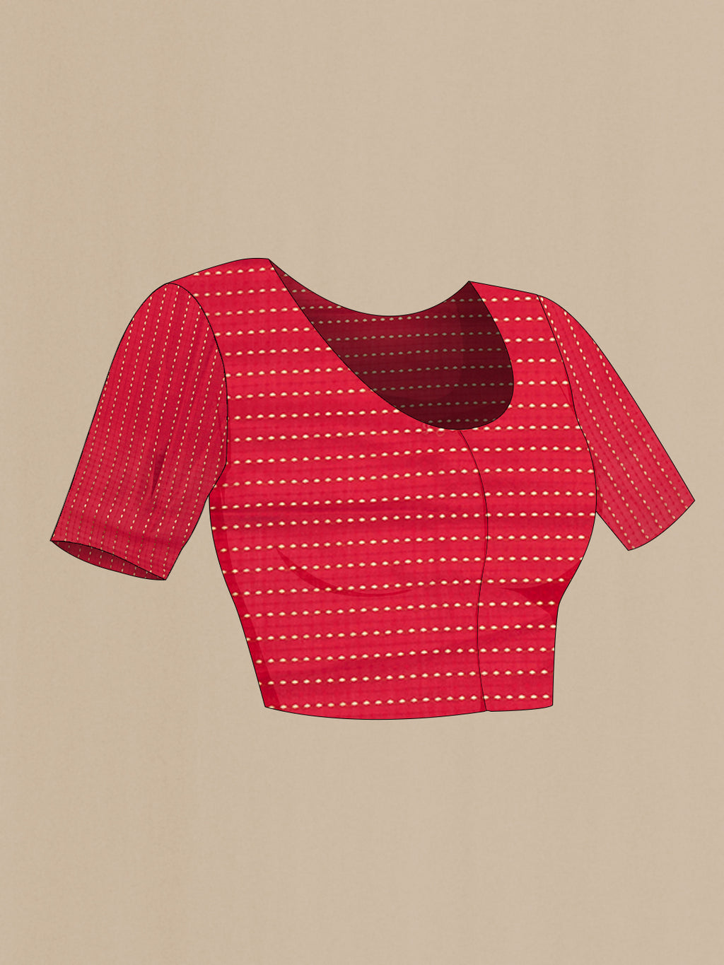 Close up image of the blouse of Red Mysore Silk Saree with Plain Body and Fancy Border. 