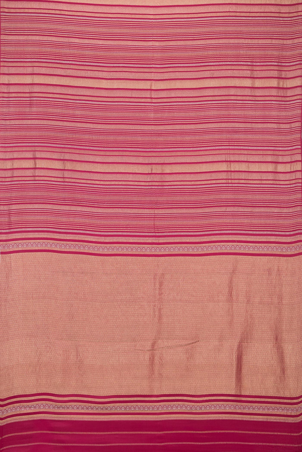 Flat view of Dark Pink Banarasi Georgette Saree with Zari Brocade on the body and Without Border. 
