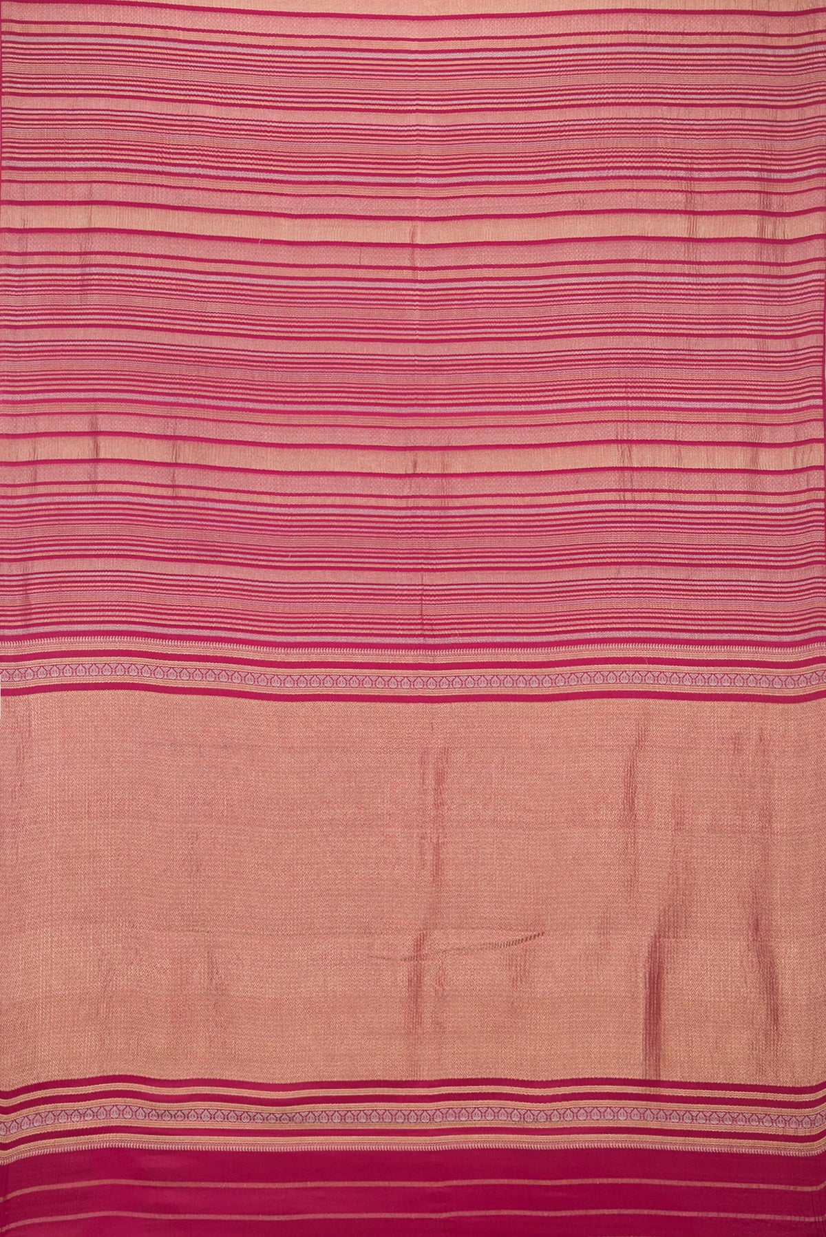 Flat view of Dark Pink Banarasi Georgette Saree with Zari Brocade on the body and Without Border. 