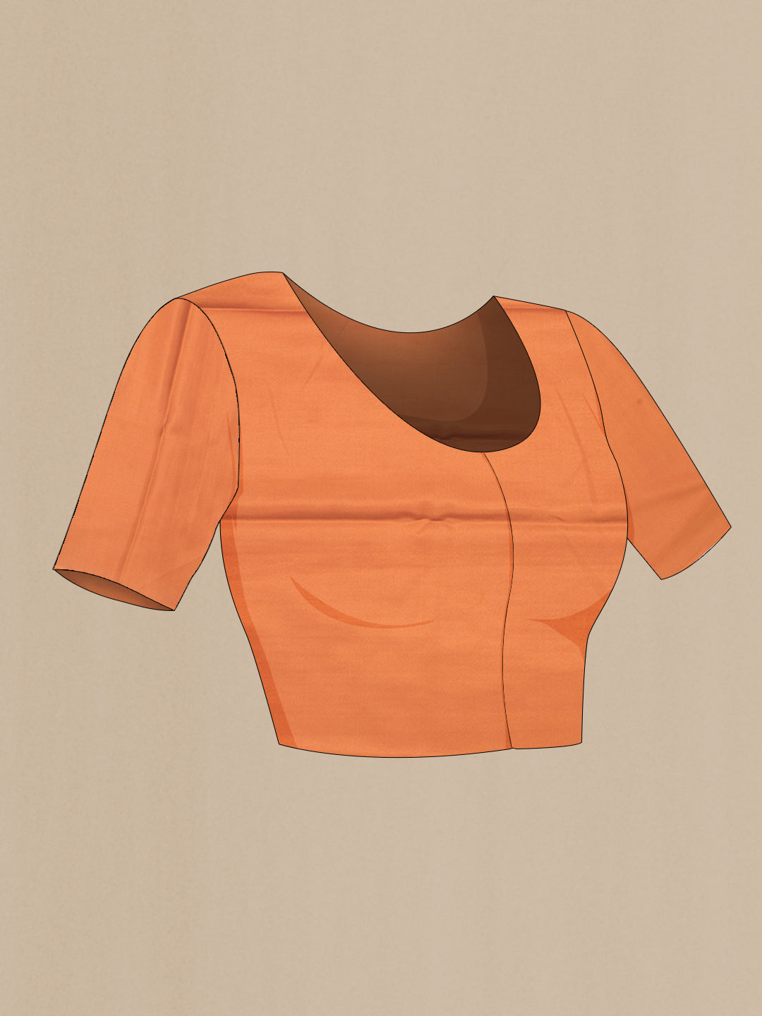 Close up image of the blouse of Orange Dual Tone Mysore Georgette Saree with Stripes on the body and Zari Border. 