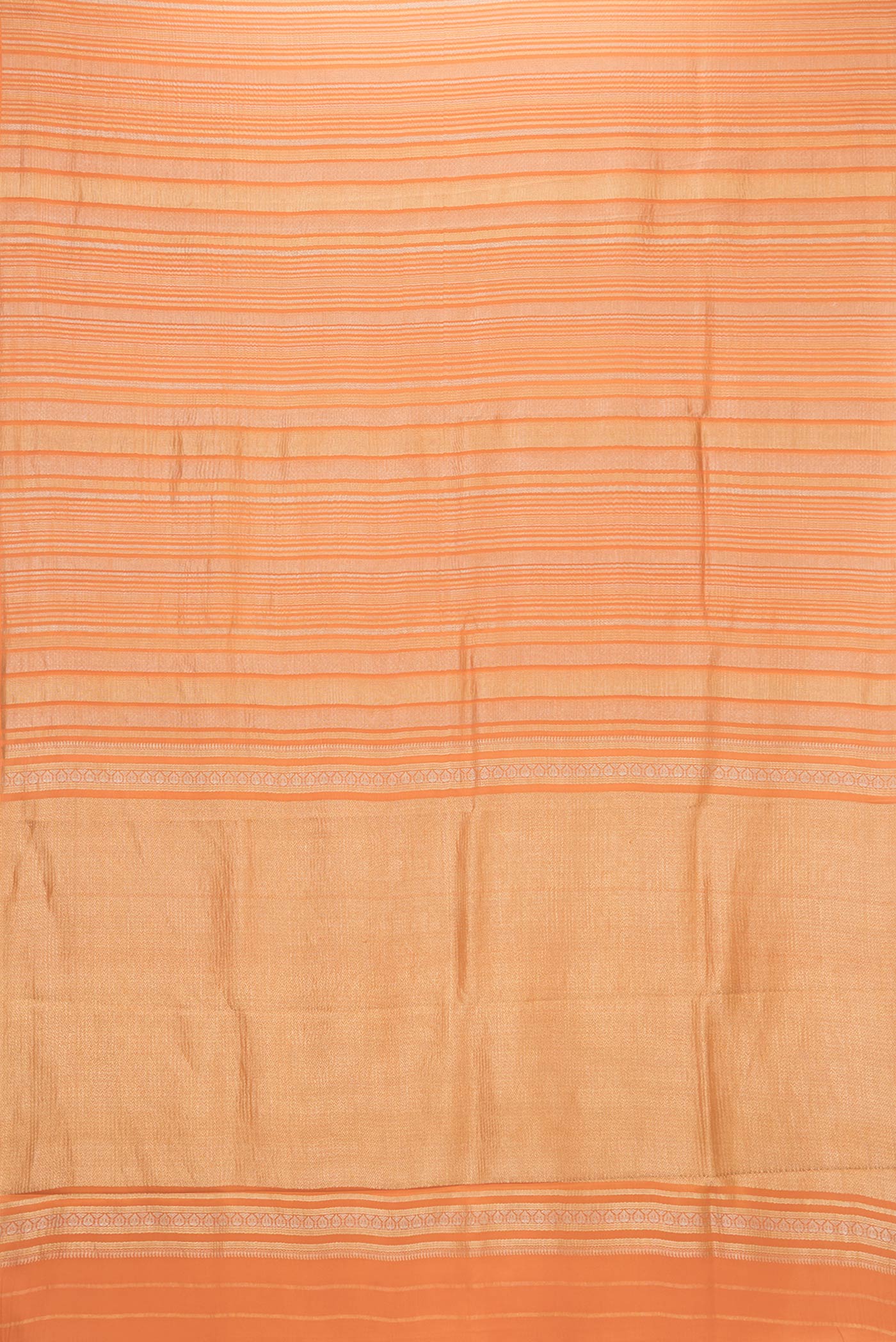Flat view of Orange Dual Tone Mysore Georgette Saree with Stripes on the body and Zari Border. 
