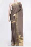 Mehandi Green Dual Tone Mysore Silk Saree with Plain Body and Zari Border.  displayed on a mannequin