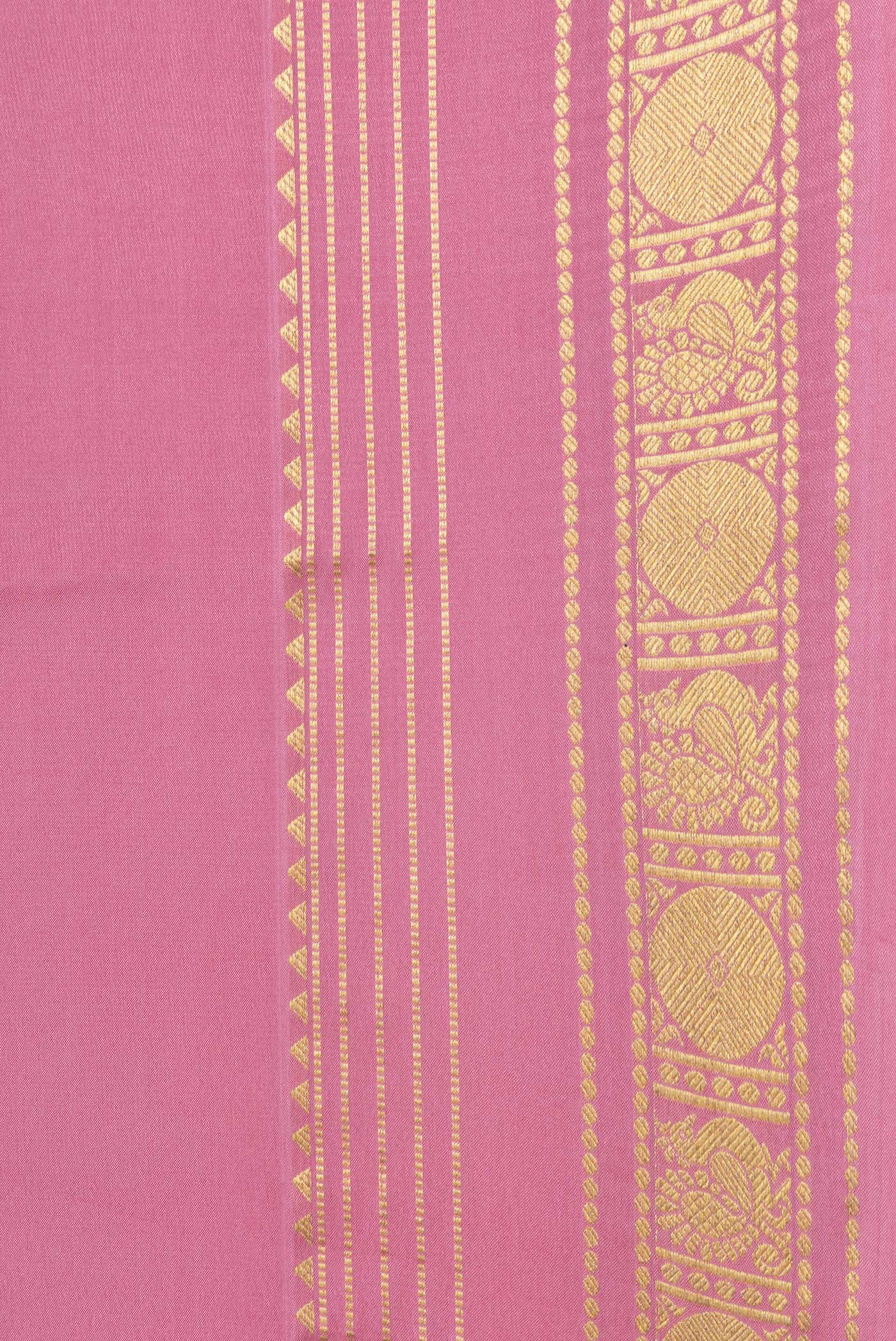 Border image of Pink Dual Tone Mysore Silk Saree with Zari Butta on the body and Zari Border. 