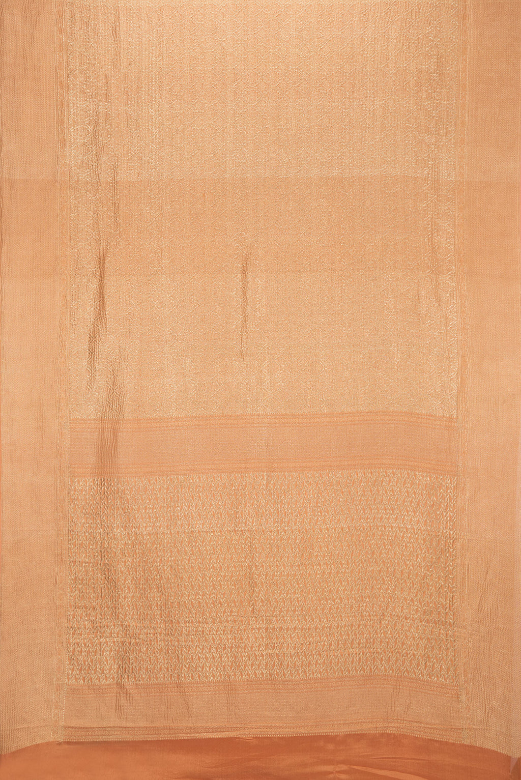 Flat view of Orange Dual Tone Mysore Georgette Saree with Zari Brocade on the body and Zari Border. 