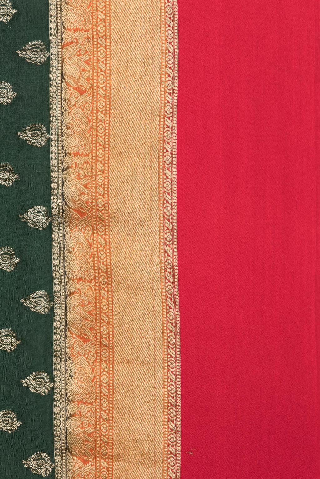 Border image of Bottle Green Dual Tone Banarasi Georgette Saree with Zari Butta on the body and Zari Border. 