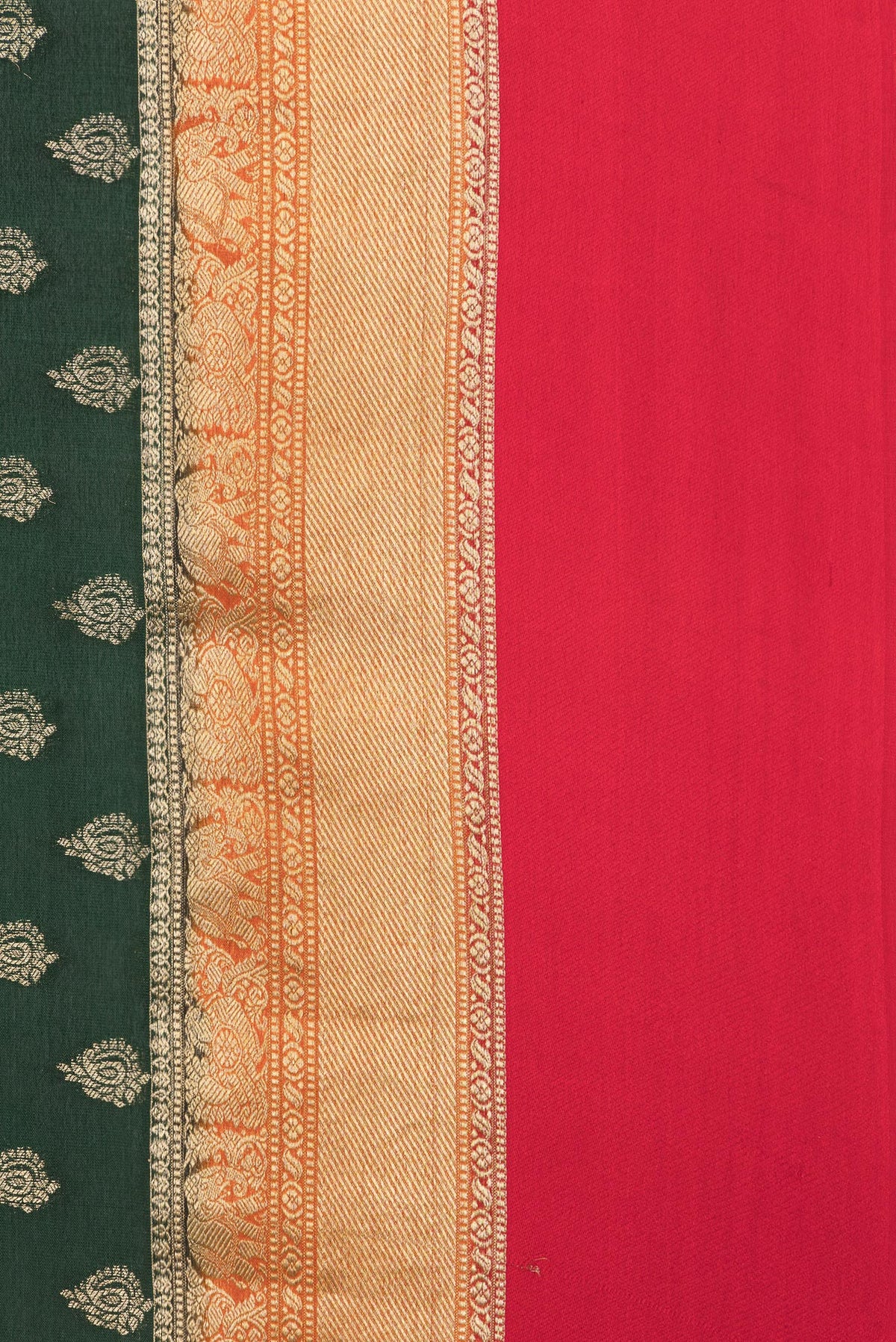 Border image of Bottle Green Dual Tone Banarasi Georgette Saree with Zari Butta on the body and Zari Border. 
