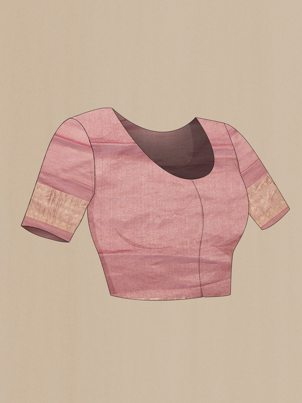 Close up image of the blouse of Dark Pink Dual Tone Georgette Saree with Zari Brocade on the body and Zari Border. 