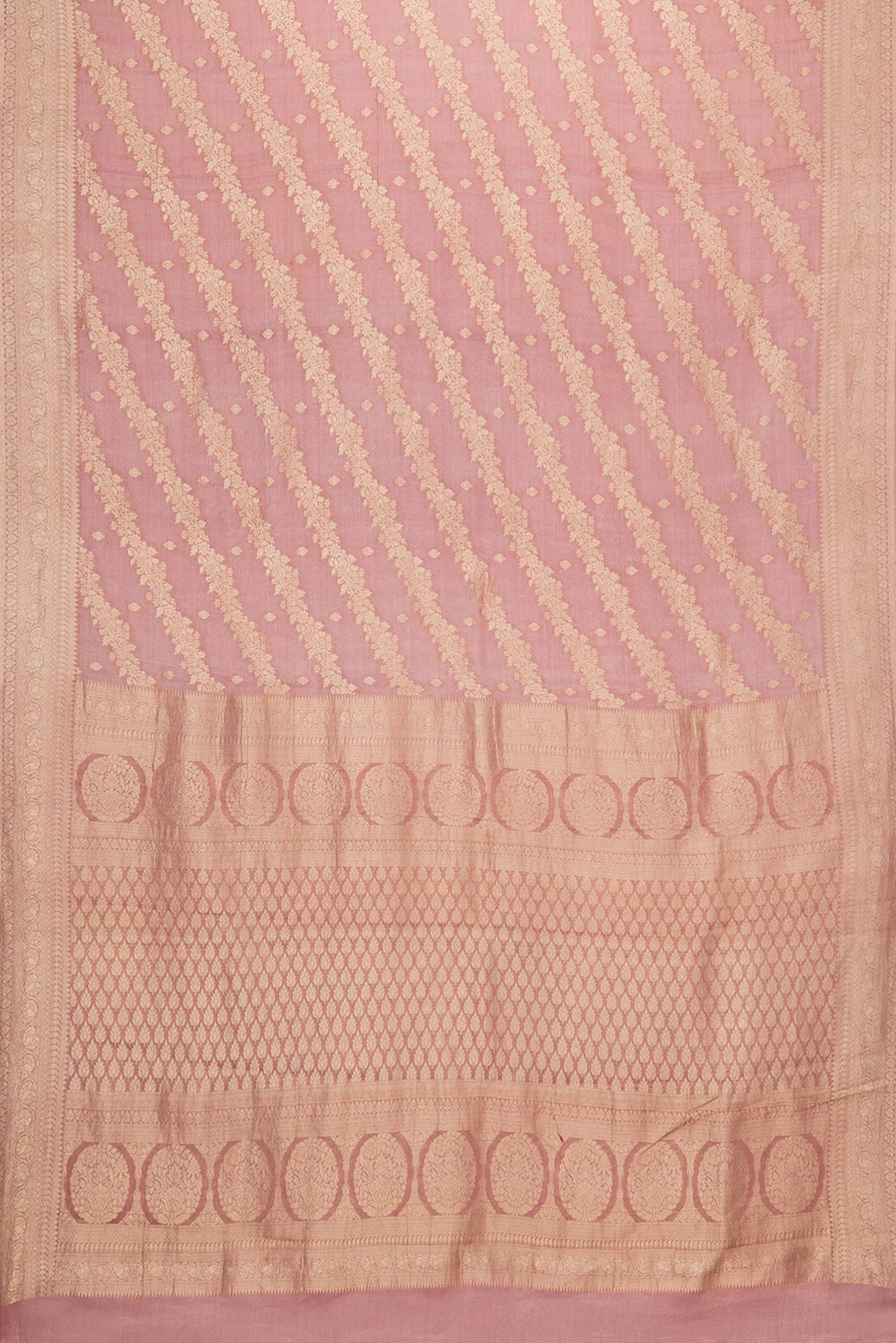 Flat view of Dark Pink Dual Tone Georgette Saree with Zari Brocade on the body and Zari Border. 