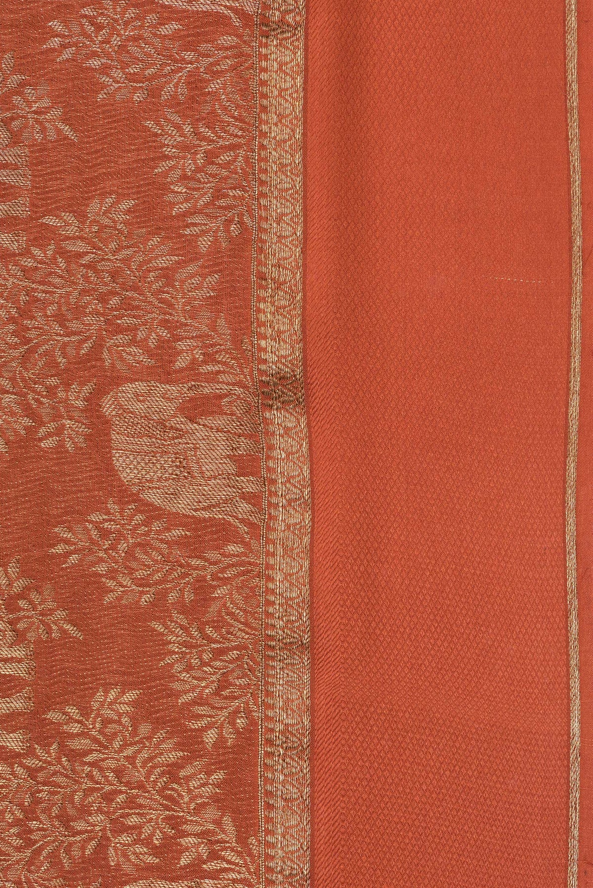 Border image of Rust Georgette Saree with Zari Brocade on the body and Zari Border. 