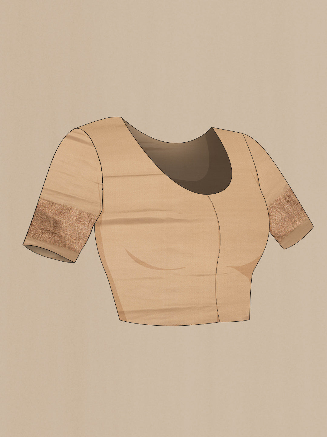 Close up image of the blouse of Dark Beige Dual Tone Georgette Saree with Zari Brocade on the body and Fancy Border. 