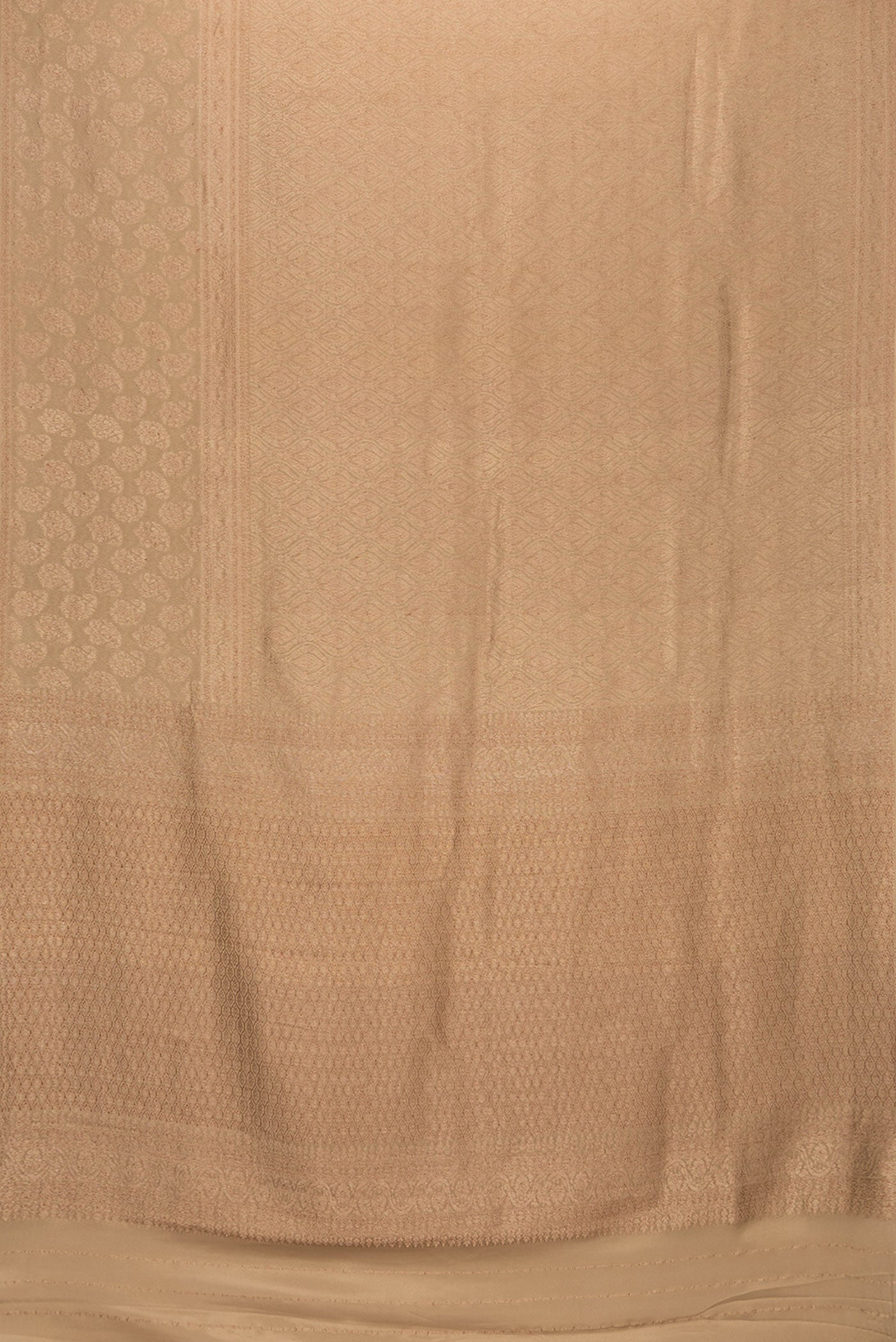 Flat view of Dark Beige Dual Tone Georgette Saree with Zari Brocade on the body and Fancy Border. 