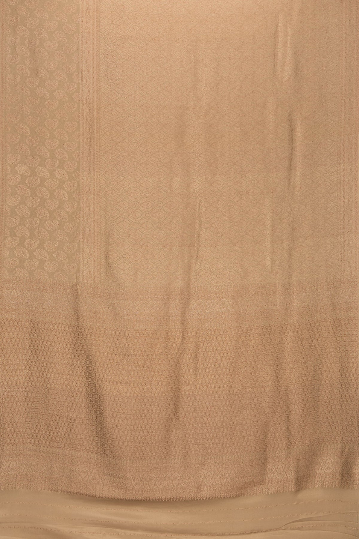 Flat view of Dark Beige Dual Tone Georgette Saree with Zari Brocade on the body and Fancy Border. 