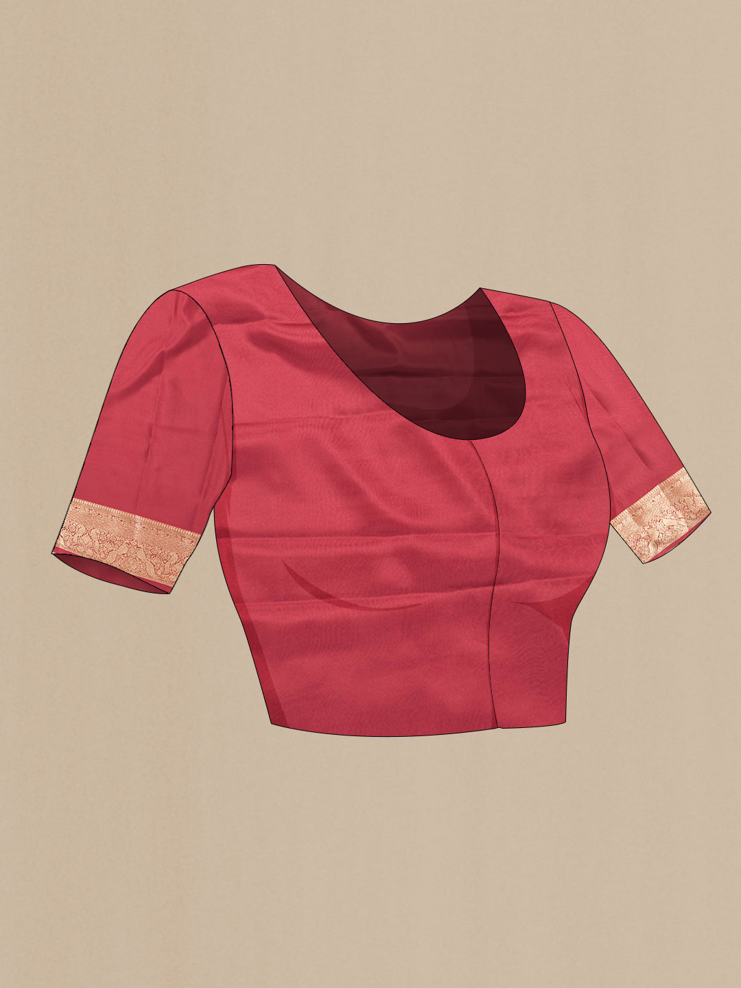 Close up image of the blouse of Maroon Dual Tone Mysore Georgette Saree with Zari Butta on the body and Zari Border. 