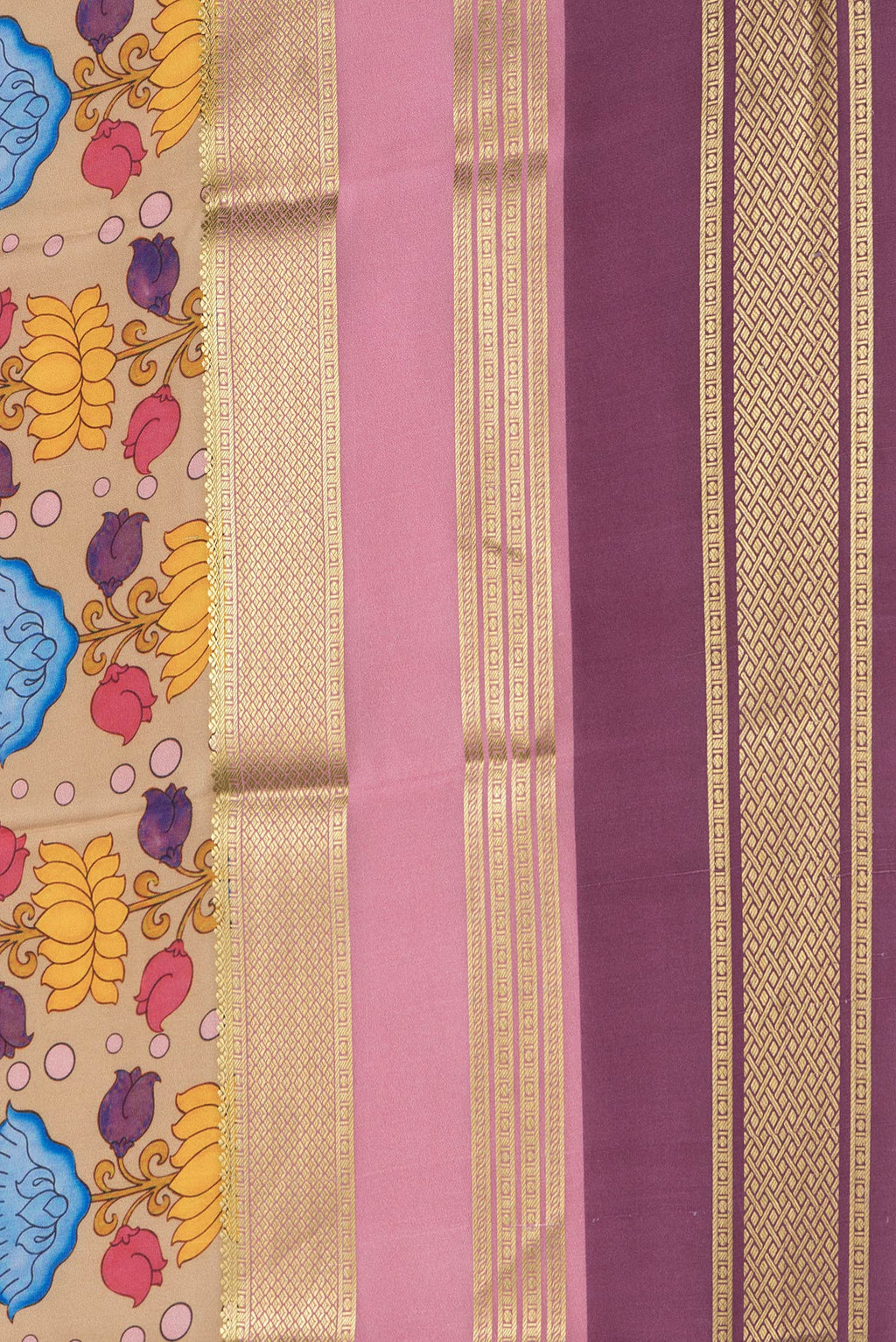 Border image of Beige Dual Tone Mysore Silk Saree with Printed design on the body and Zari Border. 