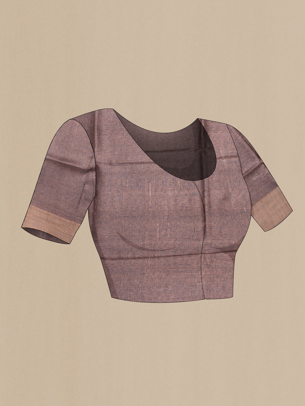 Close up image of the blouse of Brown Tussar Silk Saree with Printed design on the body and Zari Border. 