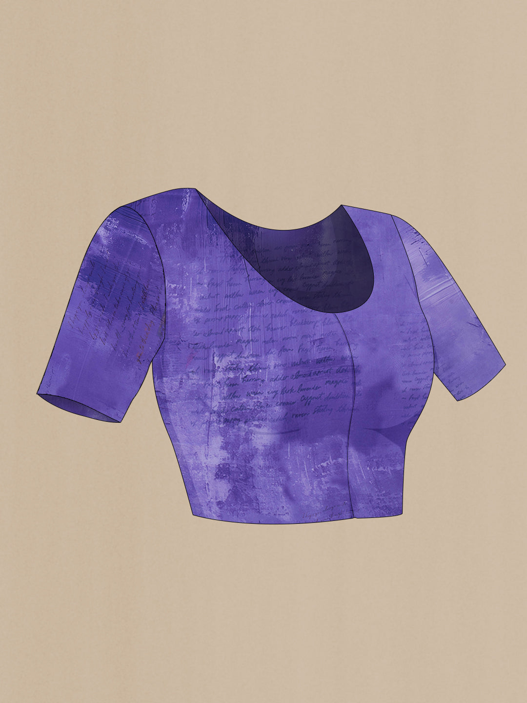 Close up image of the blouse of Lavender Dual Tone Mysore Crepe Saree with Printed design on the body and Plain Border. 